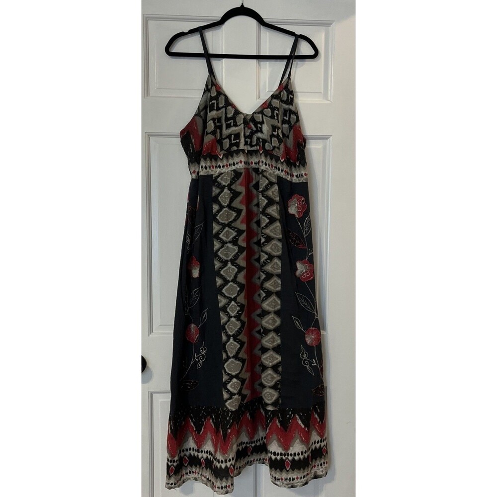 Magic Maxi Dress Large Embroidered Boho Hippie Gypsy Colorful Babydoll Black